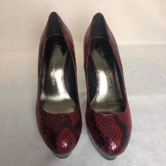 Sophia Vergara Platform Heels Faux Snake Skin Red Black Sz.7.      B1 - Picture 2 of 9